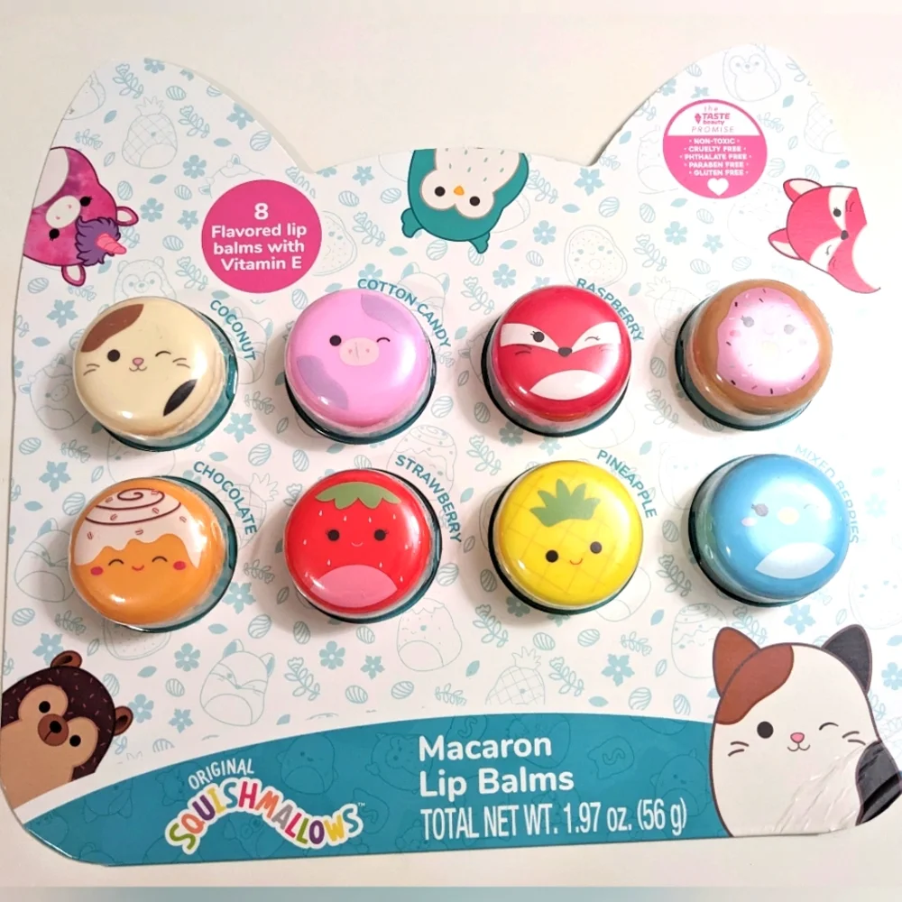 SQUISHMALLOWS, Macaron Lip Balms, 8 Flavors with Vitamin E